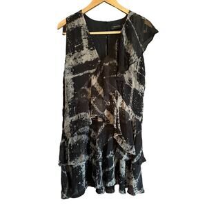 RELIGION LONDON | Black Tie Dye Ruffle V Neck Dress | UK Size Medium / 12  / 40